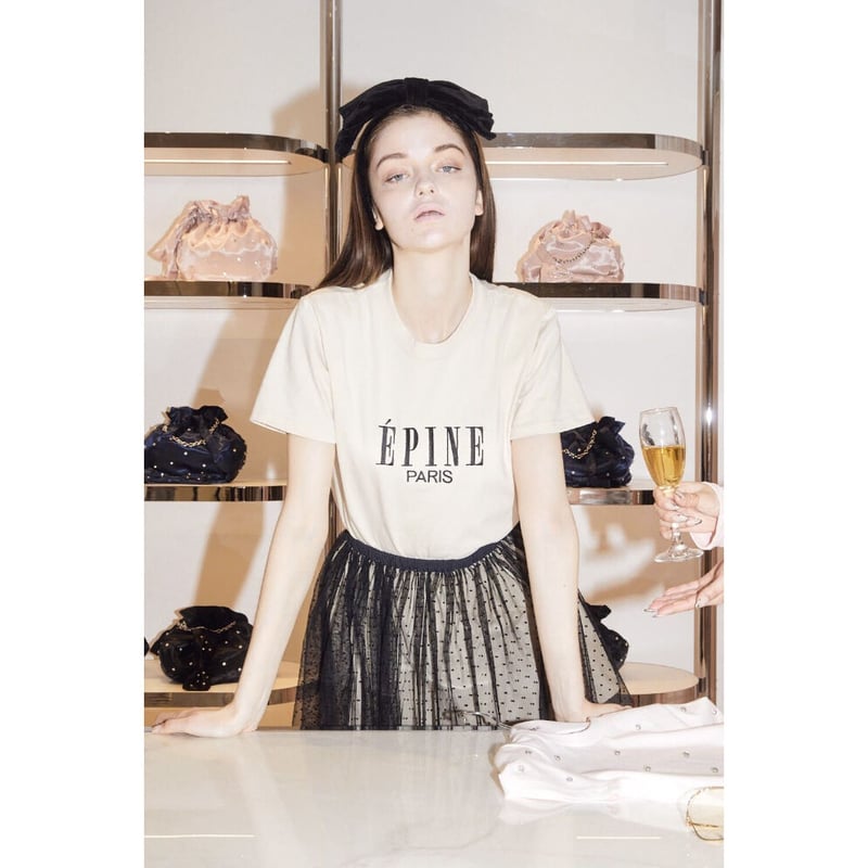 ÉPINE PARIS embroidery tee baby beige×black | é...