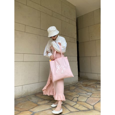 Eé embroidery tote bag pink