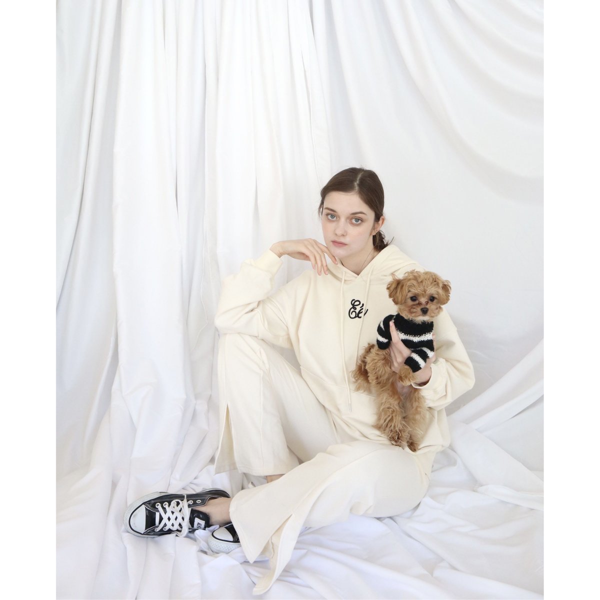 Eé slit jersey pants ivory×black | épine