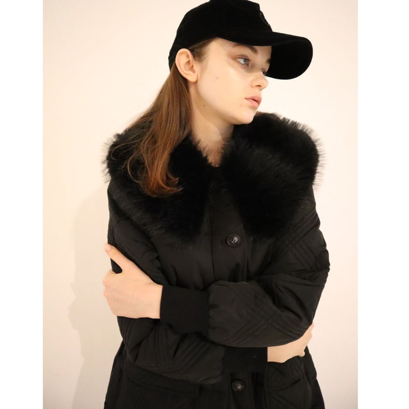 fur collar quilting down coat black | épine