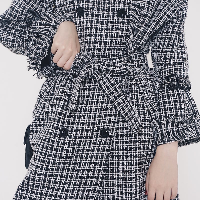 tweed fringe long gown coat | épine 