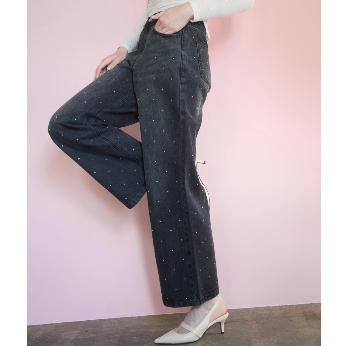 ♥️お値下げ中♥️エピヌ é rhinestone jeans ブラック M