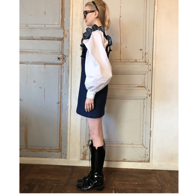 frill one-piece blue denim | épine frill one-piece blue denim | épine