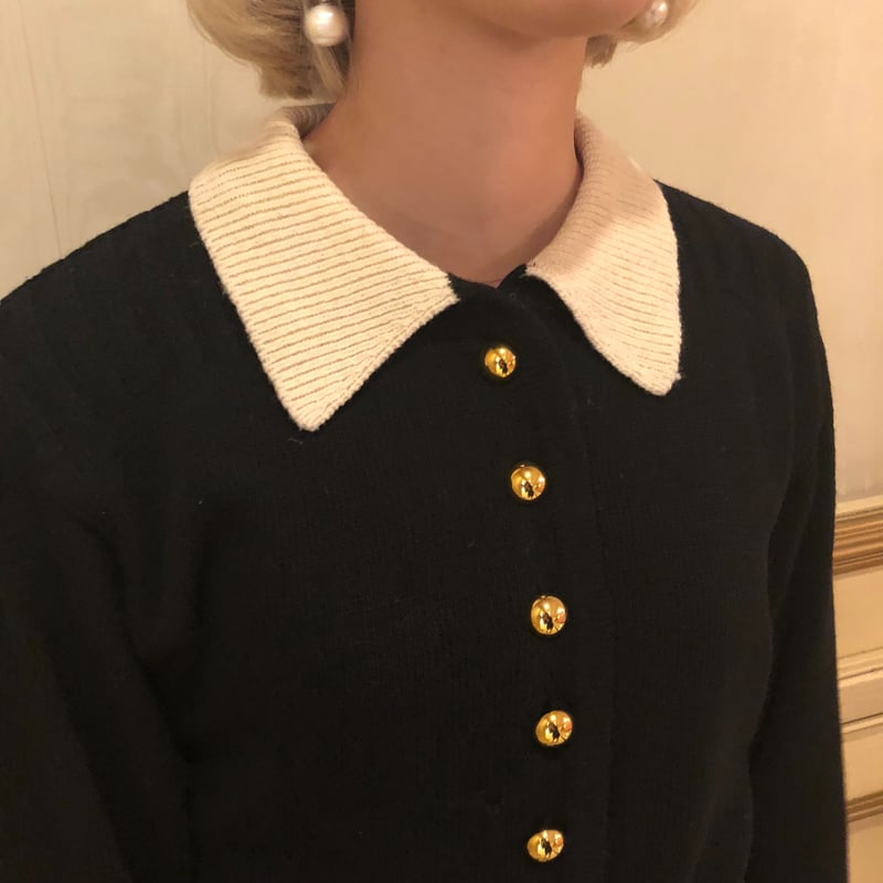 ニット/セーター epine bi-color gold botton knit black bi-color gold botton knit cardigan black | épine