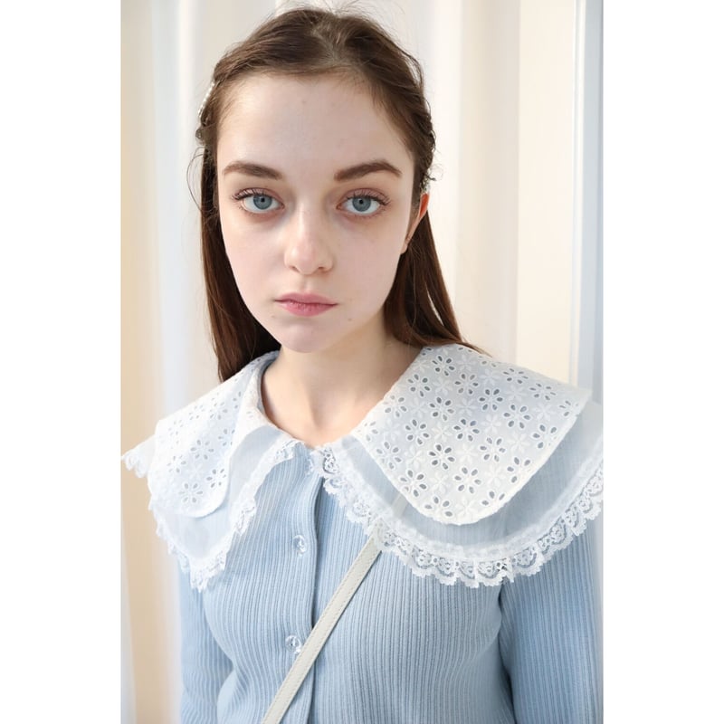 épine - epine シースルーレース襟リブカーディガン see-through lace collar rib cardigan ice blue |