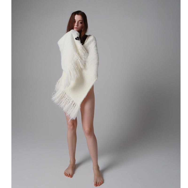 ♡Éé mohair fringe muffler ivory | épine