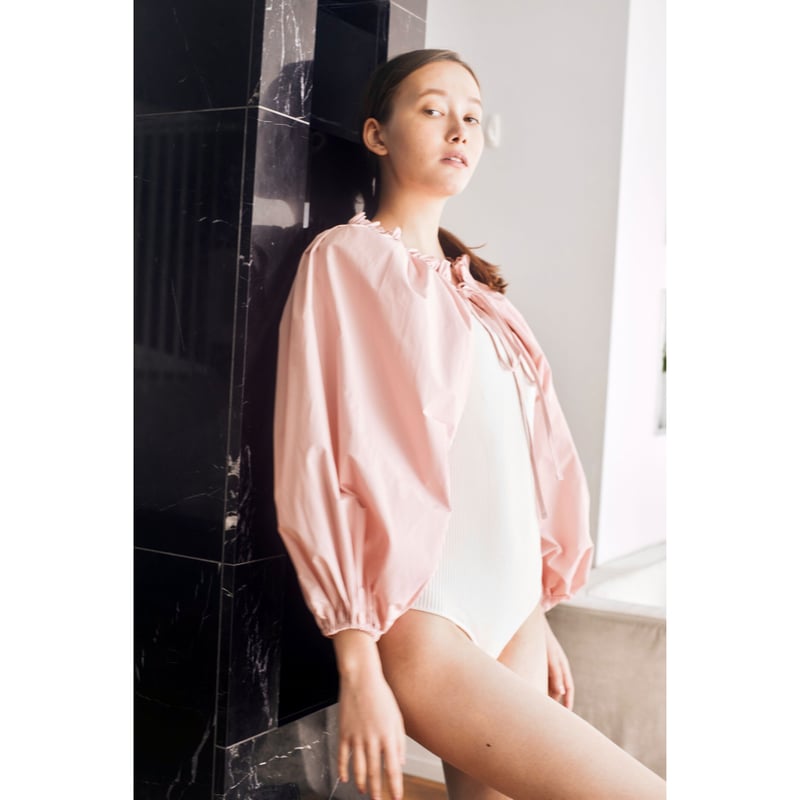 gather ribbon volume sleeve blouse pink | épine