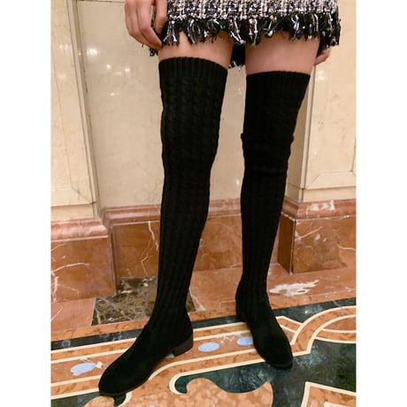 knit knee-high boots black