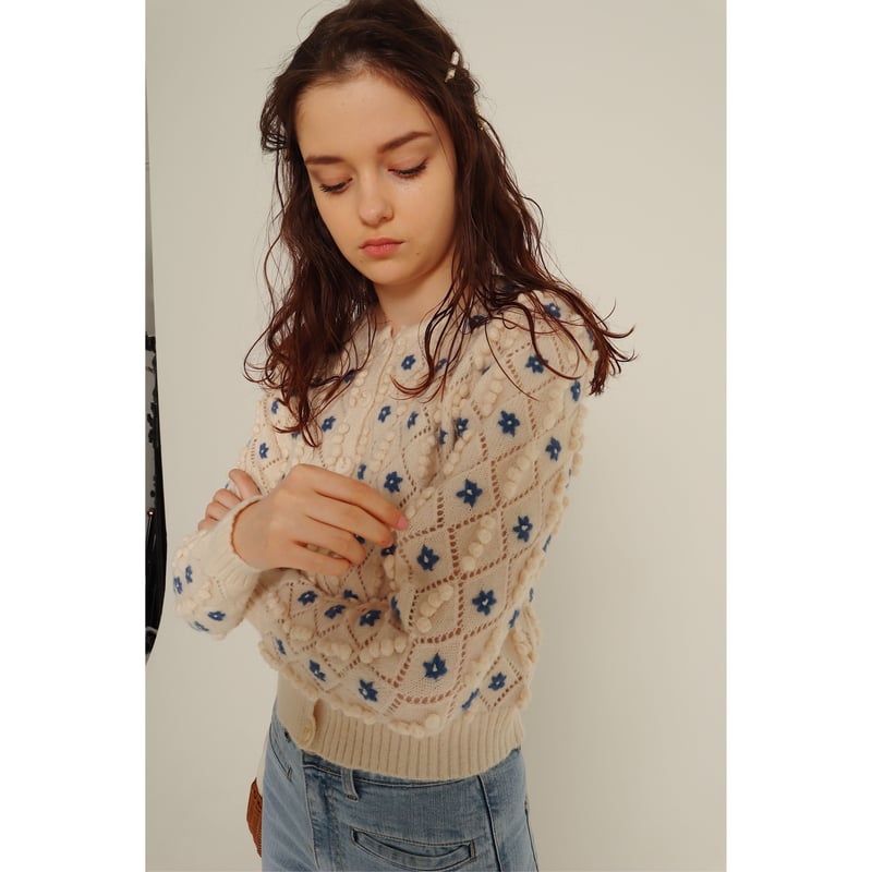 all handmade pom pom flower cardigan