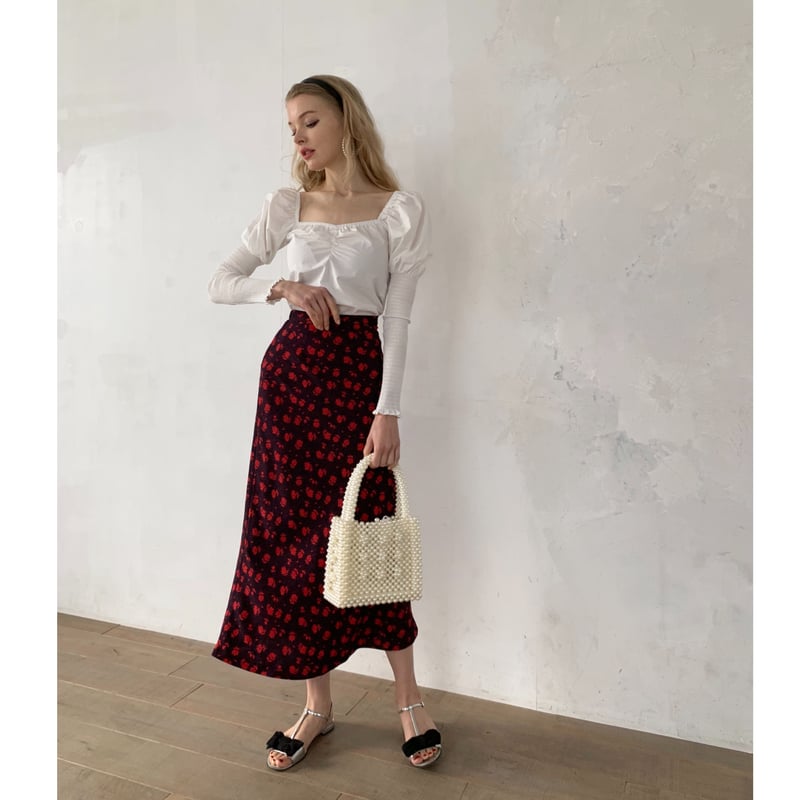 dot flower straight long skirt black | épine dot flower straight long skirt black | épine