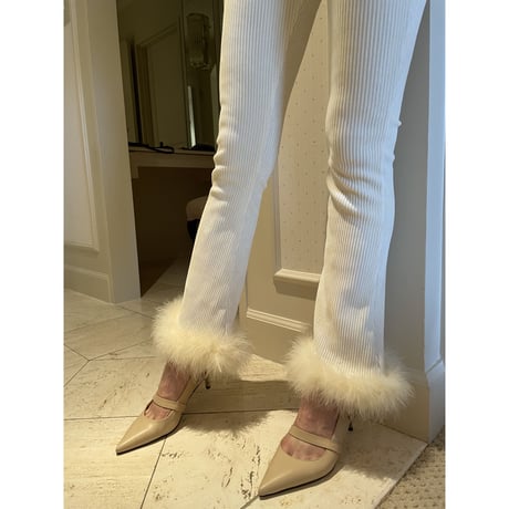 high-waist fit corduroy fur pants ivory