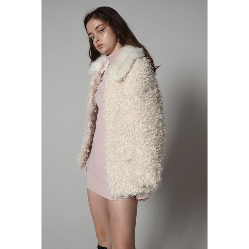 poodle collar fur coat ivory epine コート