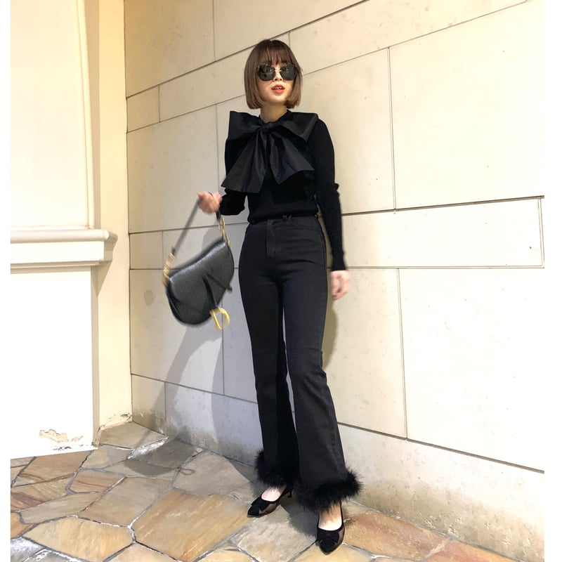 épine bell jeans black×black feather fur | épine épine bell jeans black×black feather fur | épine