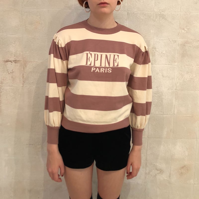 ÉPINE border arm volume knit ivory×pink | épine