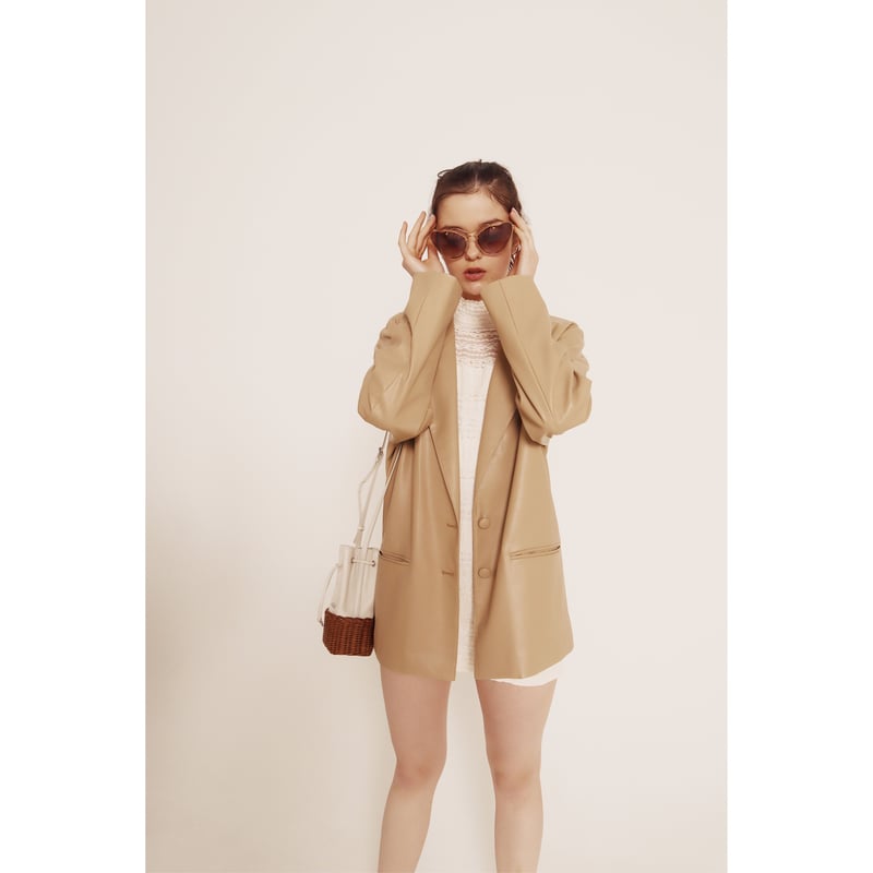 épine logo lining leather jacket beige | épine