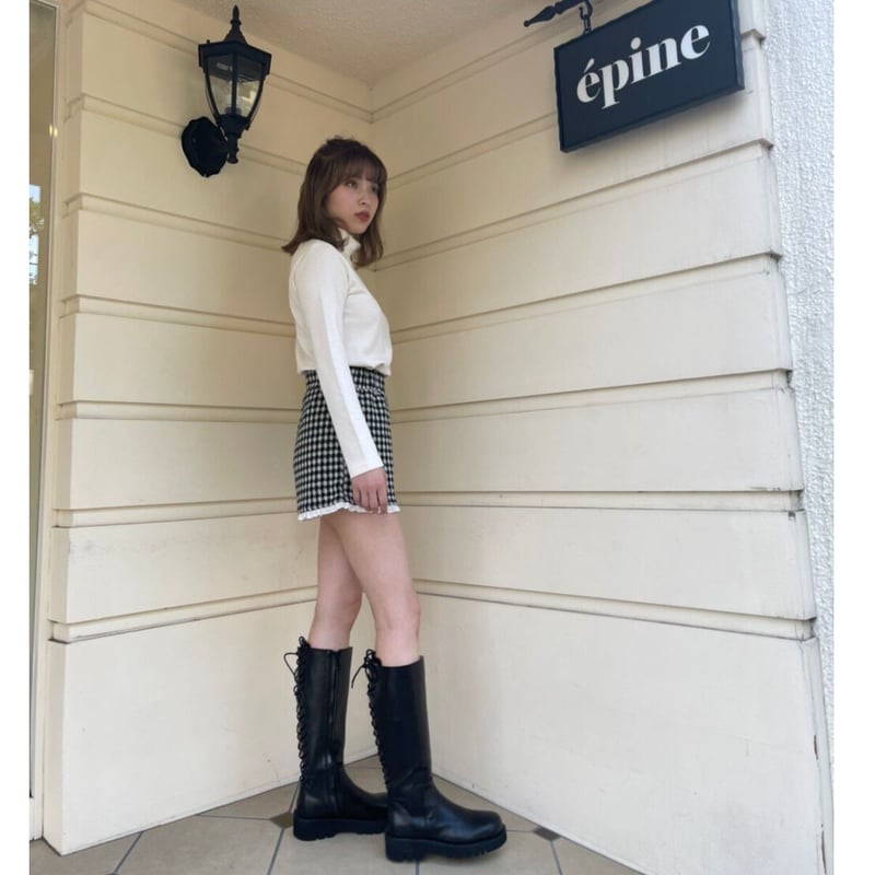 lace frill check knit short pants | épine lace frill check knit short pants | épine