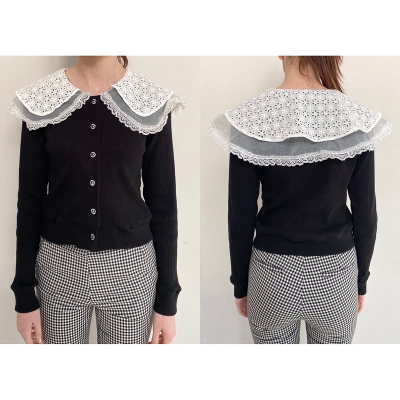 épine - epine シースルーレース襟リブカーディガン see-through lace collar rib cardigan ice blue |