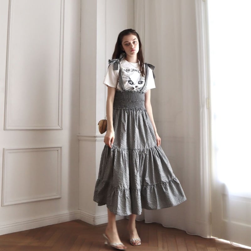 ribbon gather tiered 2way onepiece gingham | épine 