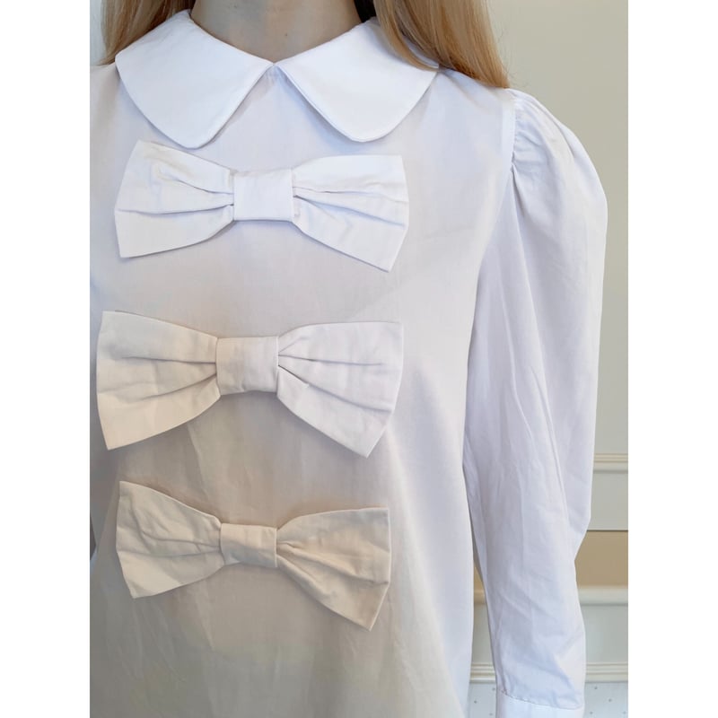 epine big ribbon puff blouse white