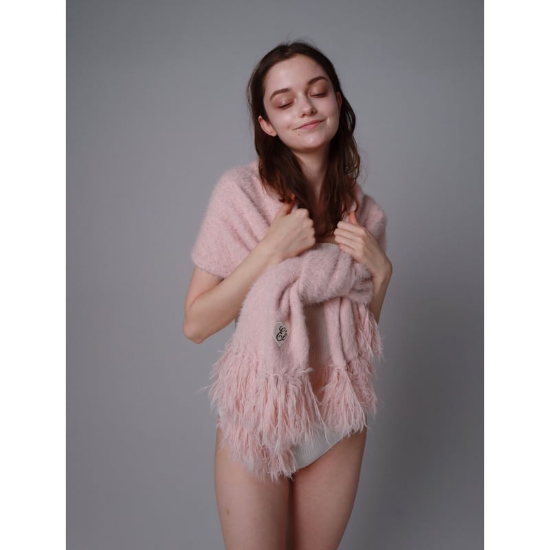 ♡Éé mohair fringe muffler pink | épine