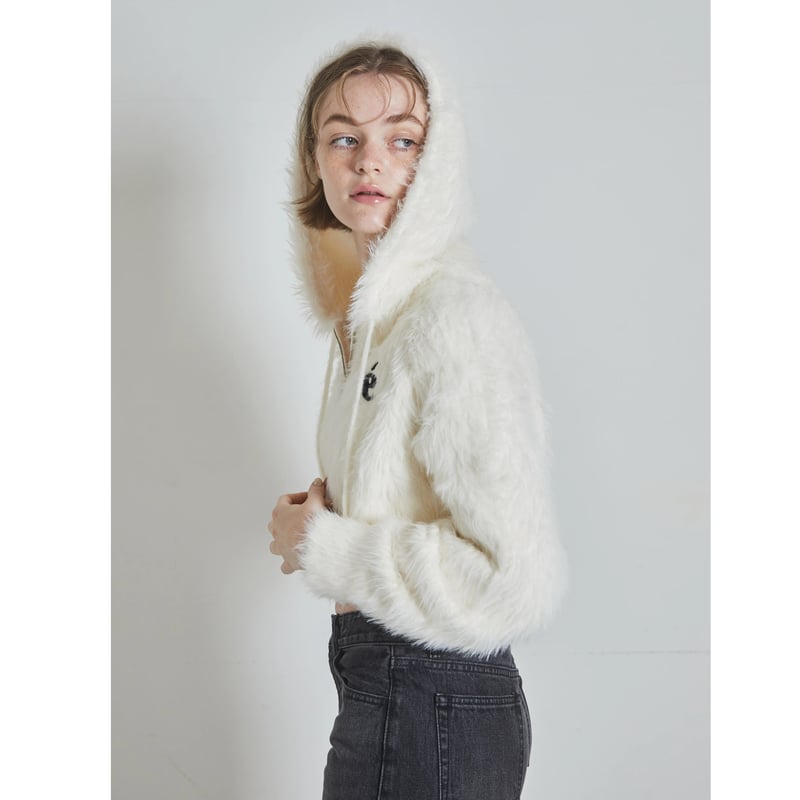 【新品未使用】é shaggy knit zipper hoodie　ivory