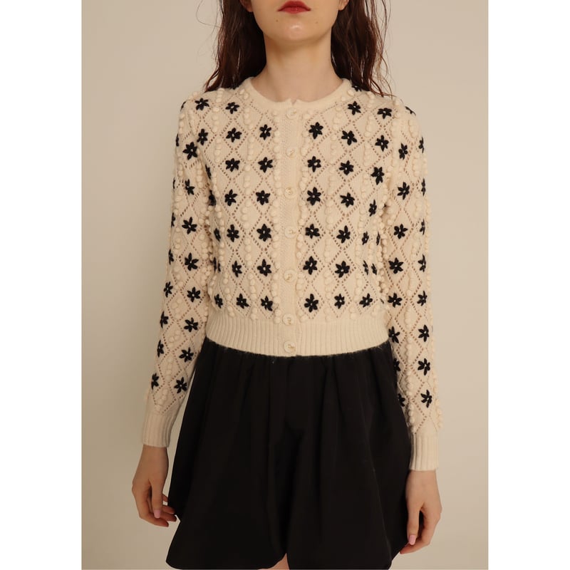 all handmade pom pom flower cardigan black | épine all handmade pom pom flower cardigan black | épine