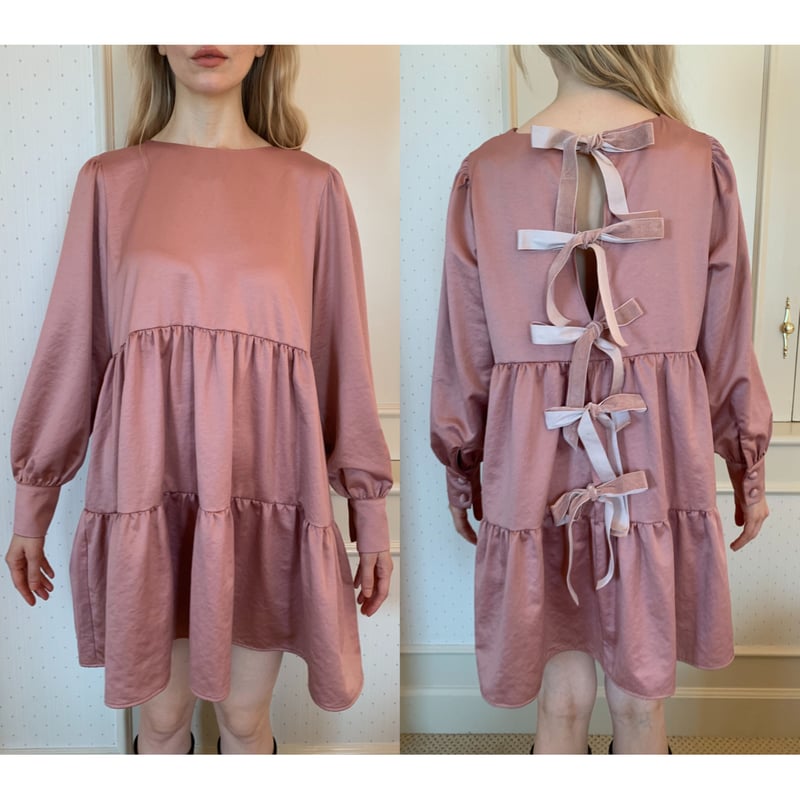 back ribbon tiered onepiece dasty pink | épine