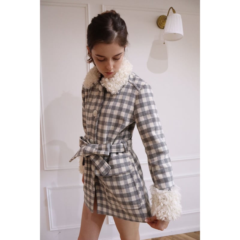 poodle fur coat gray check | épine