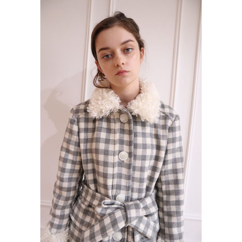 poodle fur coat gray check | épine