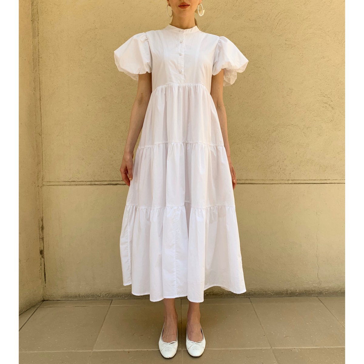 puff sleeve tiered onepiece white | épine