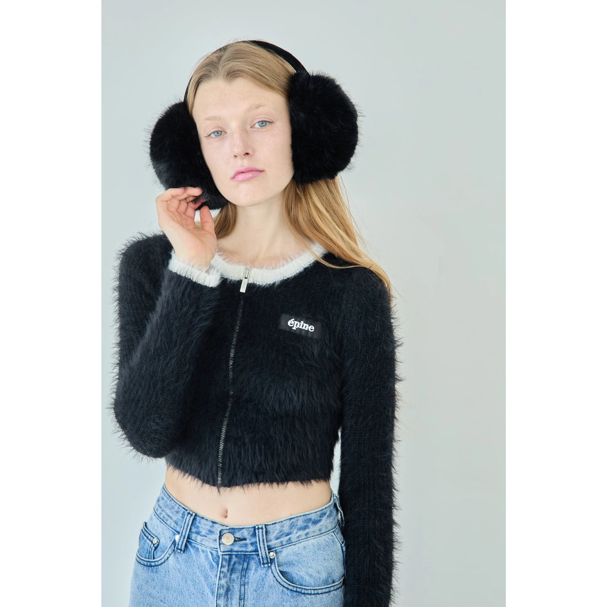 【美品】epine label shaggy zip cardigan épine label shaggy zip cardigan pink 【公式通販】