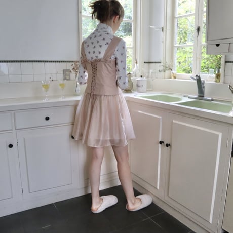 corset sheer skirt onepiece pink beige