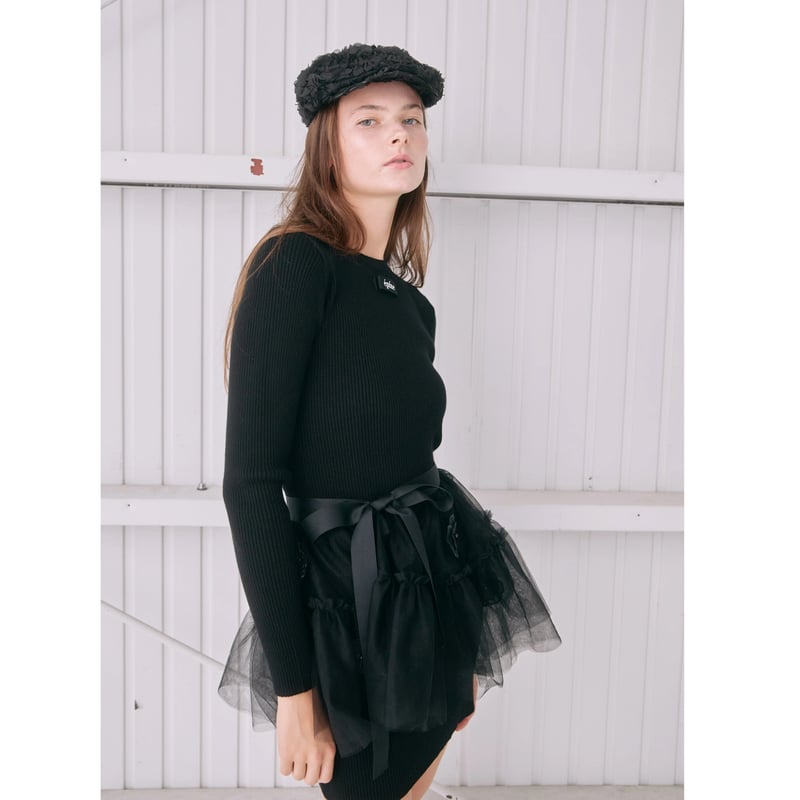 épine tulle flower rib knit onepiece(2color) | épine tulle flower rib knit onepiece(2color) |