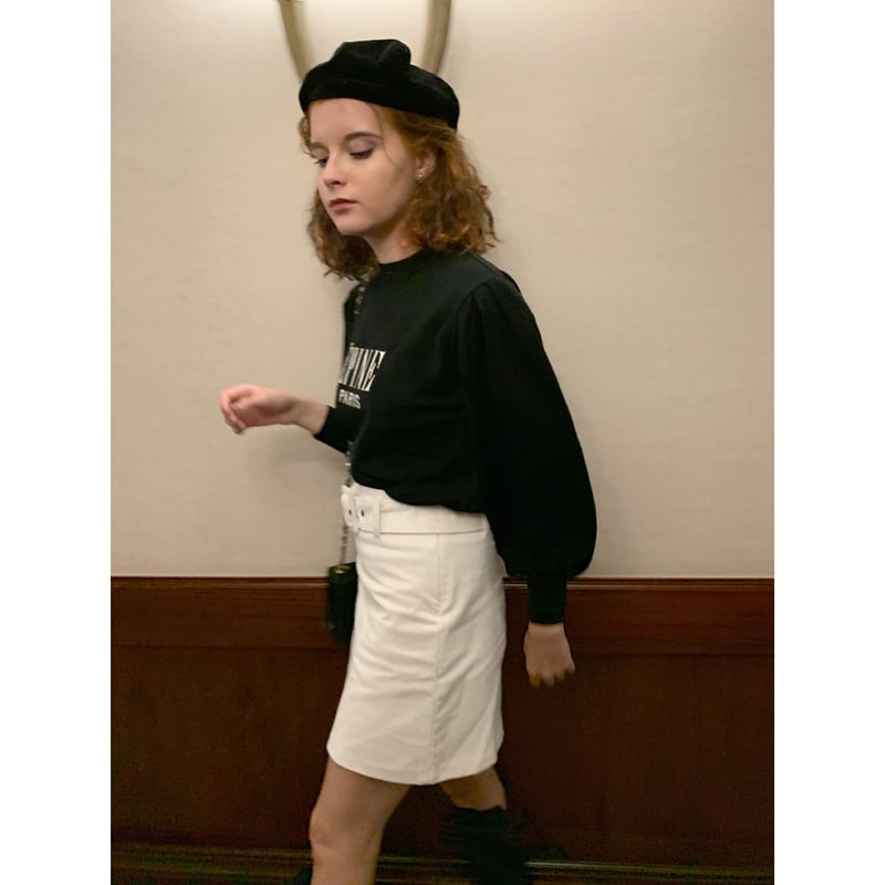 ÉPINE logo arm volume knit blackレディース