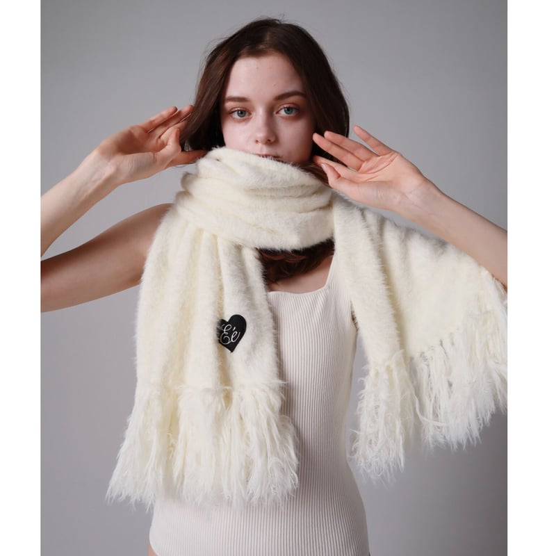 ♡Éé mohair fringe muffler ivory | épine