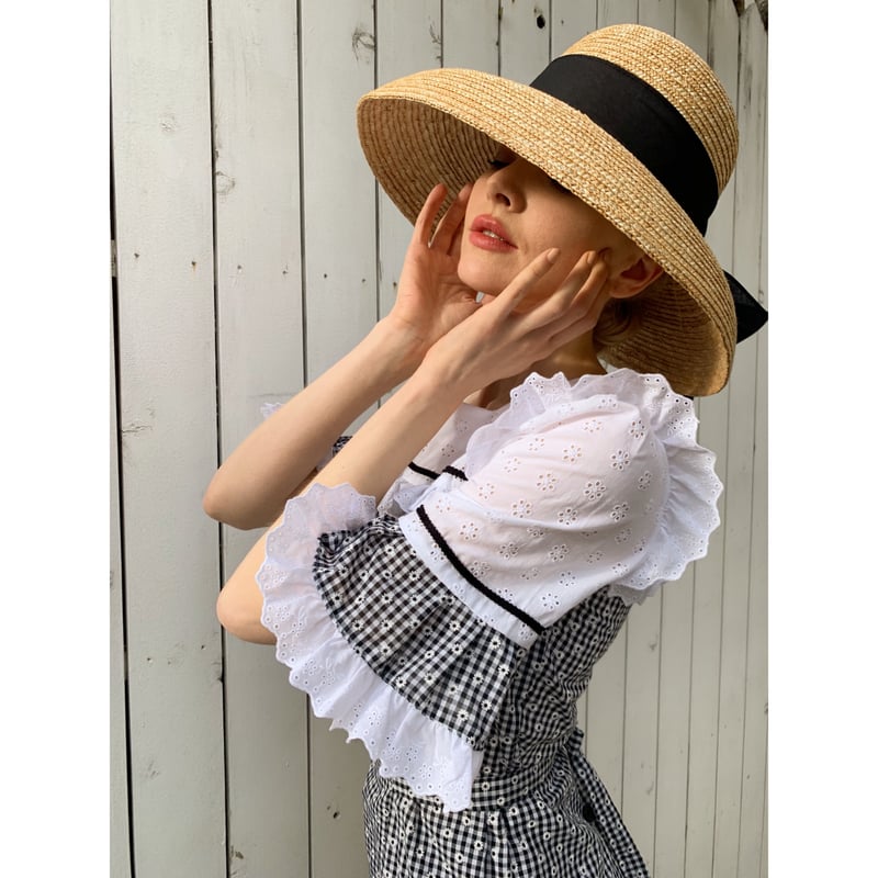 cotton lace×gingham check frill blouse | épine