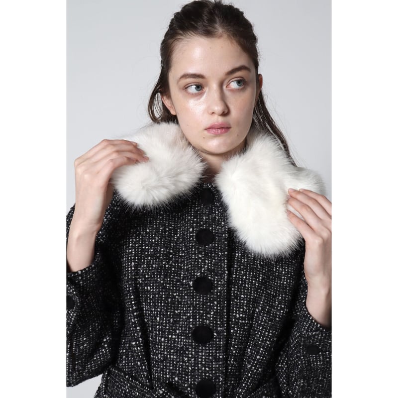 feminine fur collar long coat White