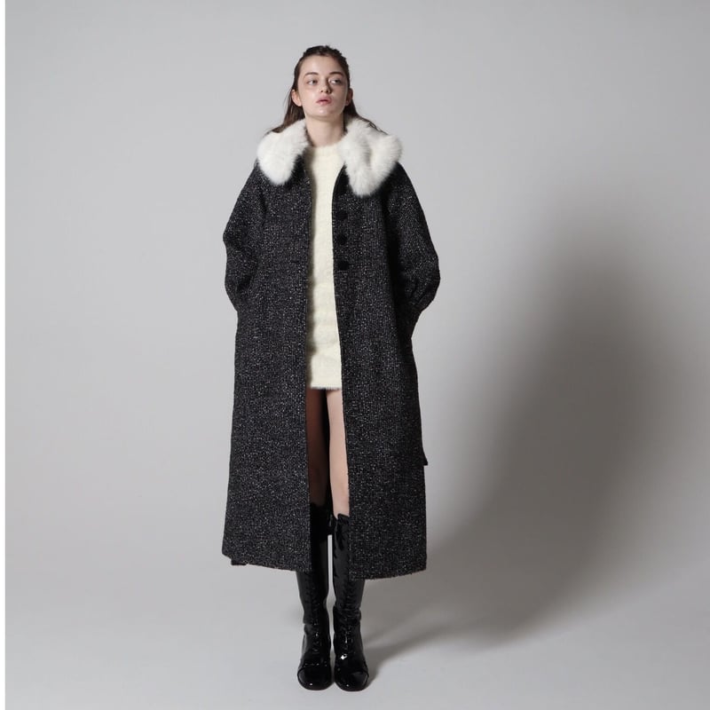 エピヌ feminine fur collar long coat black