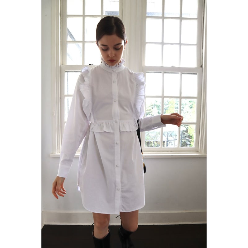 square frill back ribbon shirt onepiece white | square frill back ribbon shirt onepiece white |