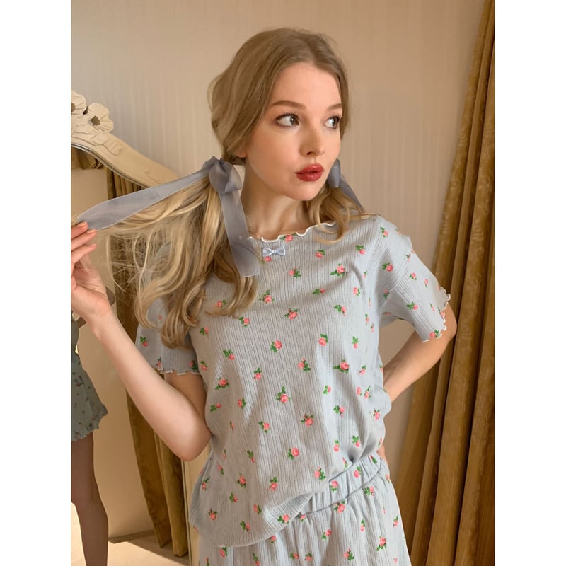 piping cotton flower room wear ice blue | épine piping cotton flower room wear ice blue | épine