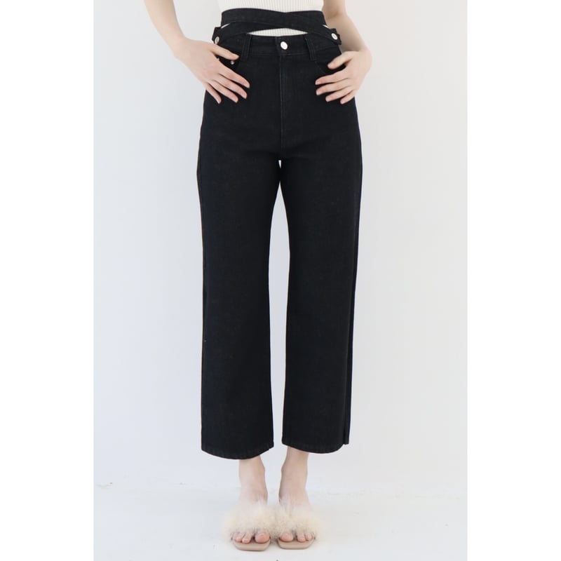 Eé ribbon side slit 2way jeans black | épine Eé ribbon side slit 2way jeans black | épine