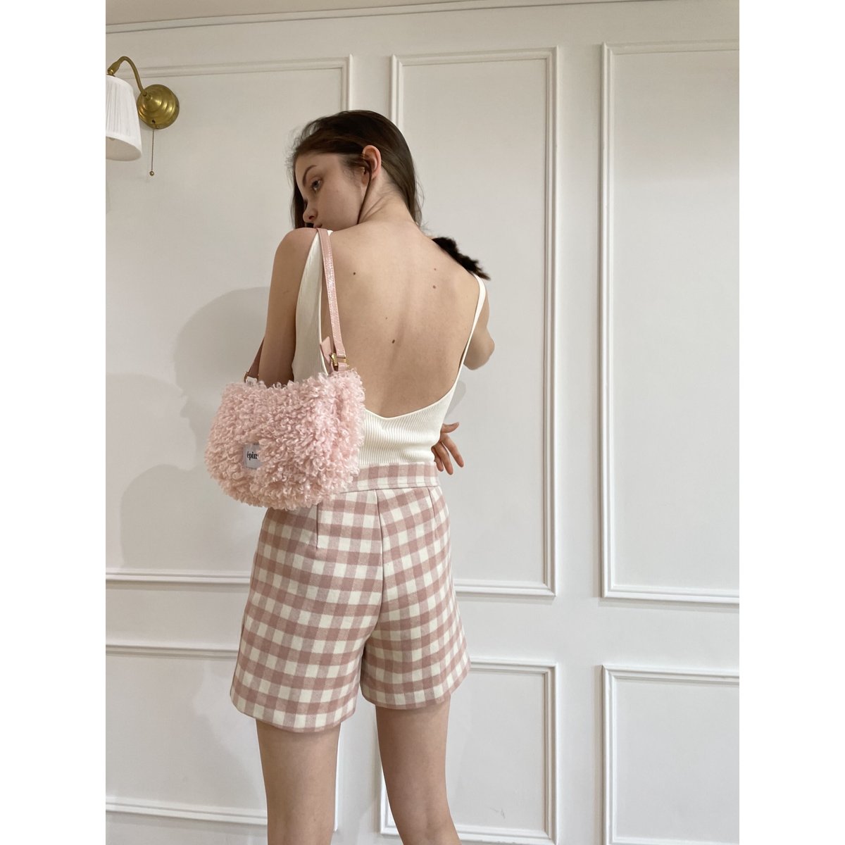 wool check short pants pink | épine 