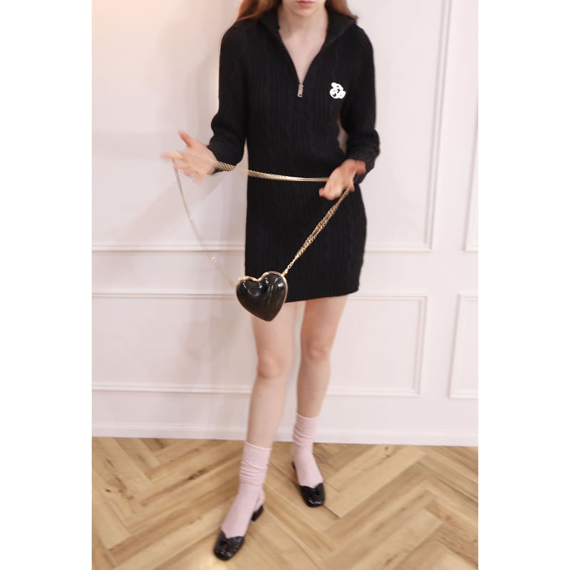 Eé half zip cable knit onepiece black | épine Eé half zip cable knit onepiece black | épine