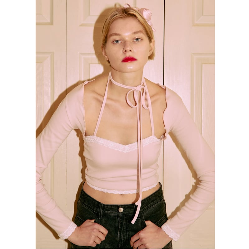 épine lace bare top & cardigan set (3color) | é épine lace bare top & cardigan set (3color) | é