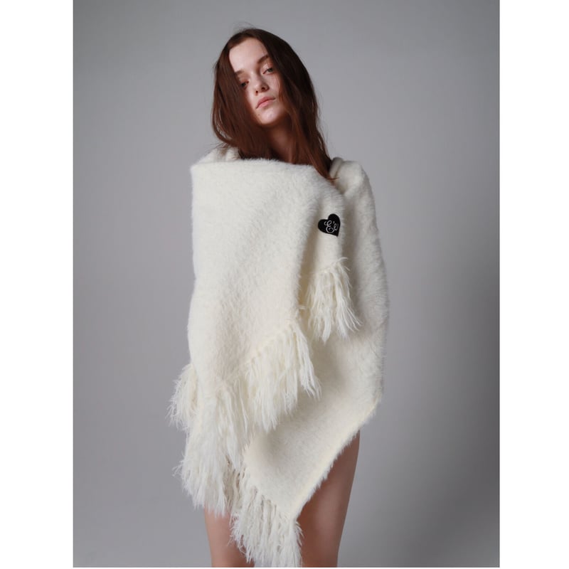 ♡Éé mohair fringe muffler ivory | épine