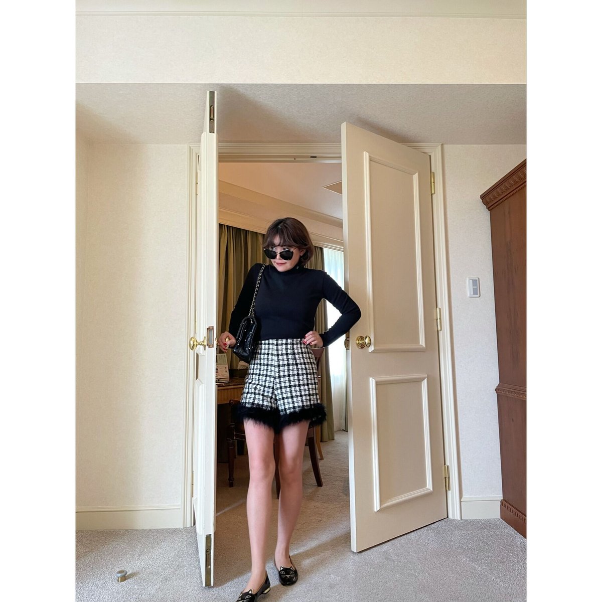 check tweed fur short pants black | épine check tweed fur short pants black | épine