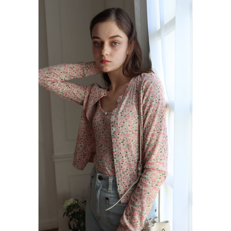 カーディガン epine flower rib clear button cardigan flower rib clear button cardigan | épine