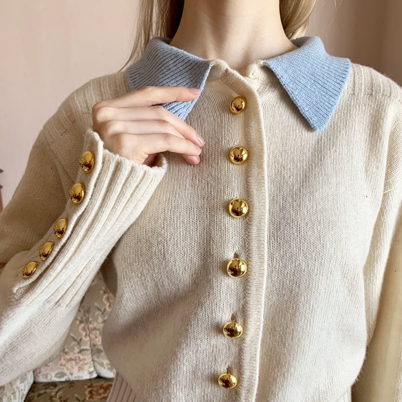 bi-color gold botton knit cardigan ivory | épine