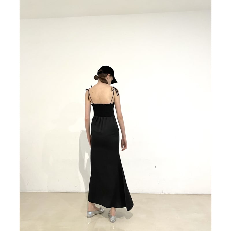 ribbon mermaid maxi dress satin black | épine