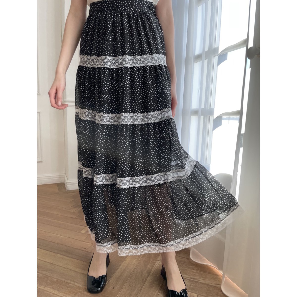 pheeny Print chiffon tiered skirtロングスカート